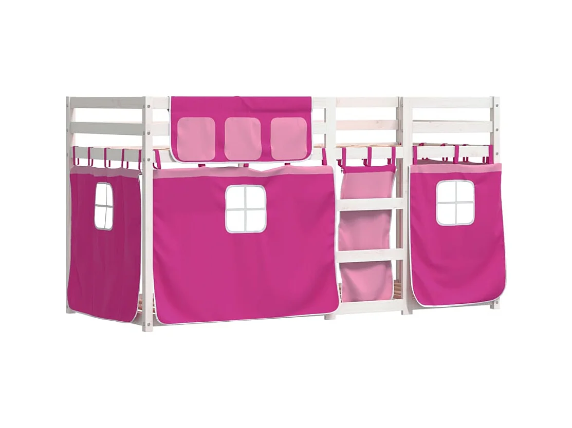Lit superposé avec rideaux rose 90x190 cm bois pin massif FR71451