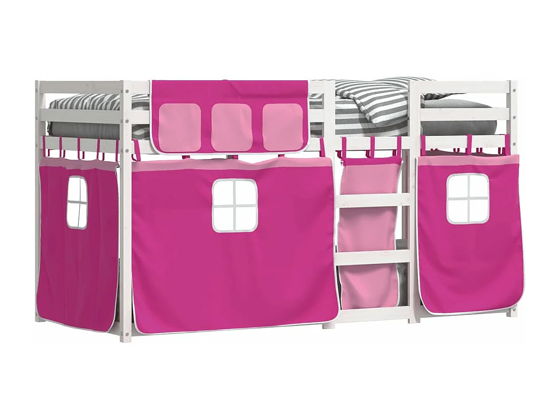 Lit superposé avec rideaux rose 90x190 cm bois pin massif FR71451