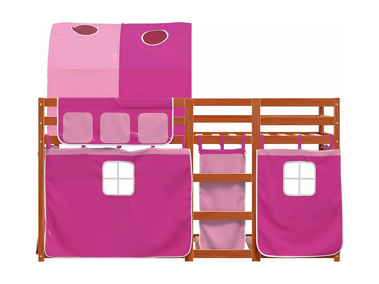 Lit superposé avec rideaux rose 80x200 cm bois pin massif FR13059