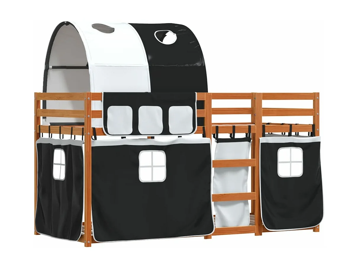 Stapelbed met gordijnen 75x190 cm grenenhout wit en zwart BE204474