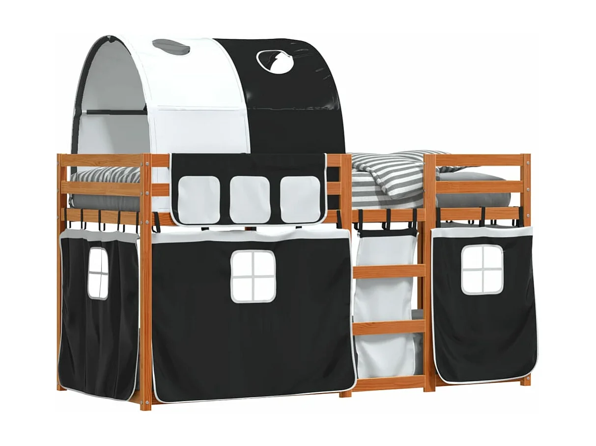 Stapelbed met gordijnen 75x190 cm grenenhout wit en zwart BE204474