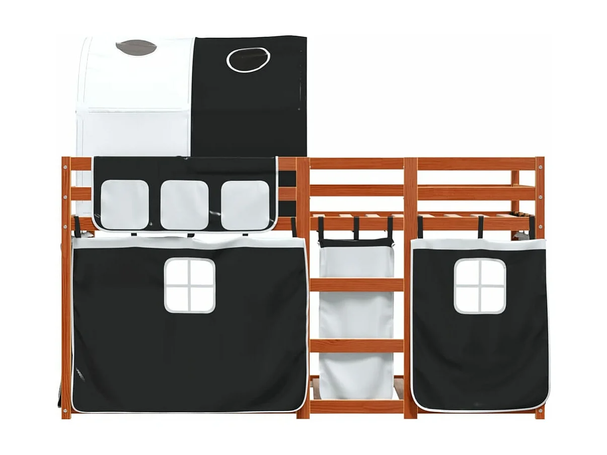 Lit superposé avec rideaux blanc/noir 75x190 cm bois pin massif FR35604