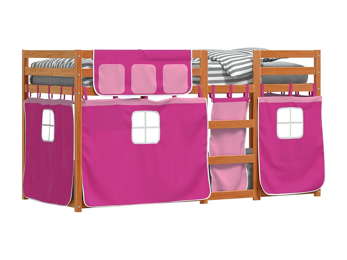 Stapelbed met gordijnen 90x200 cm grenenhout roze BE367427