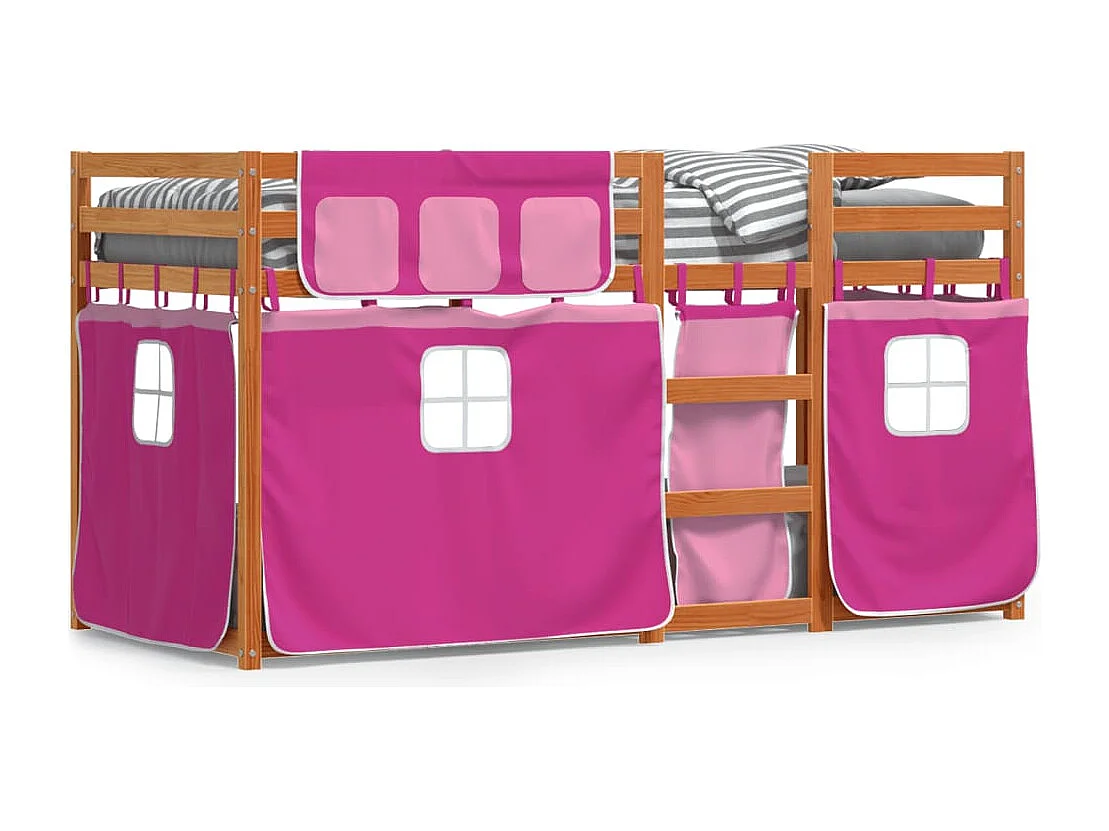Lit superposé avec rideaux rose 90x200 cm bois pin massif FR92597