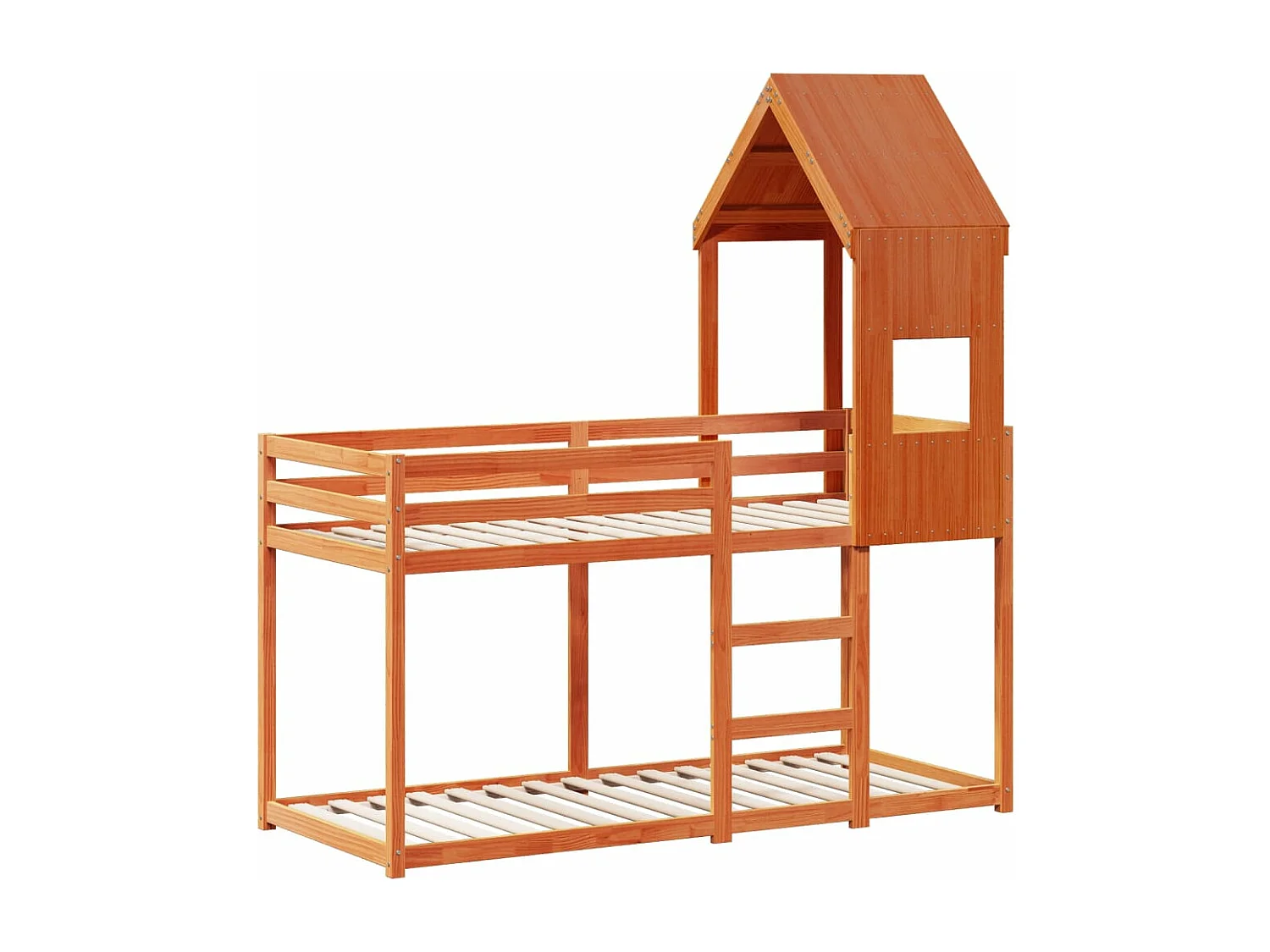 Stapelbed met dak massief grenenhout wasbruin 75x190 cm BE484918