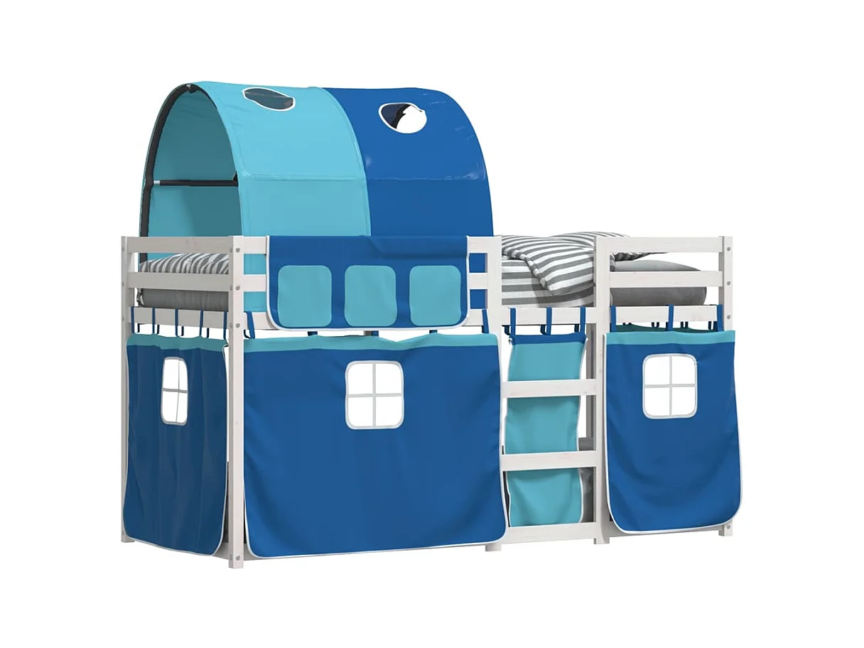 Lit superposé avec rideaux bleu 80x200 cm bois pin massif FR49126