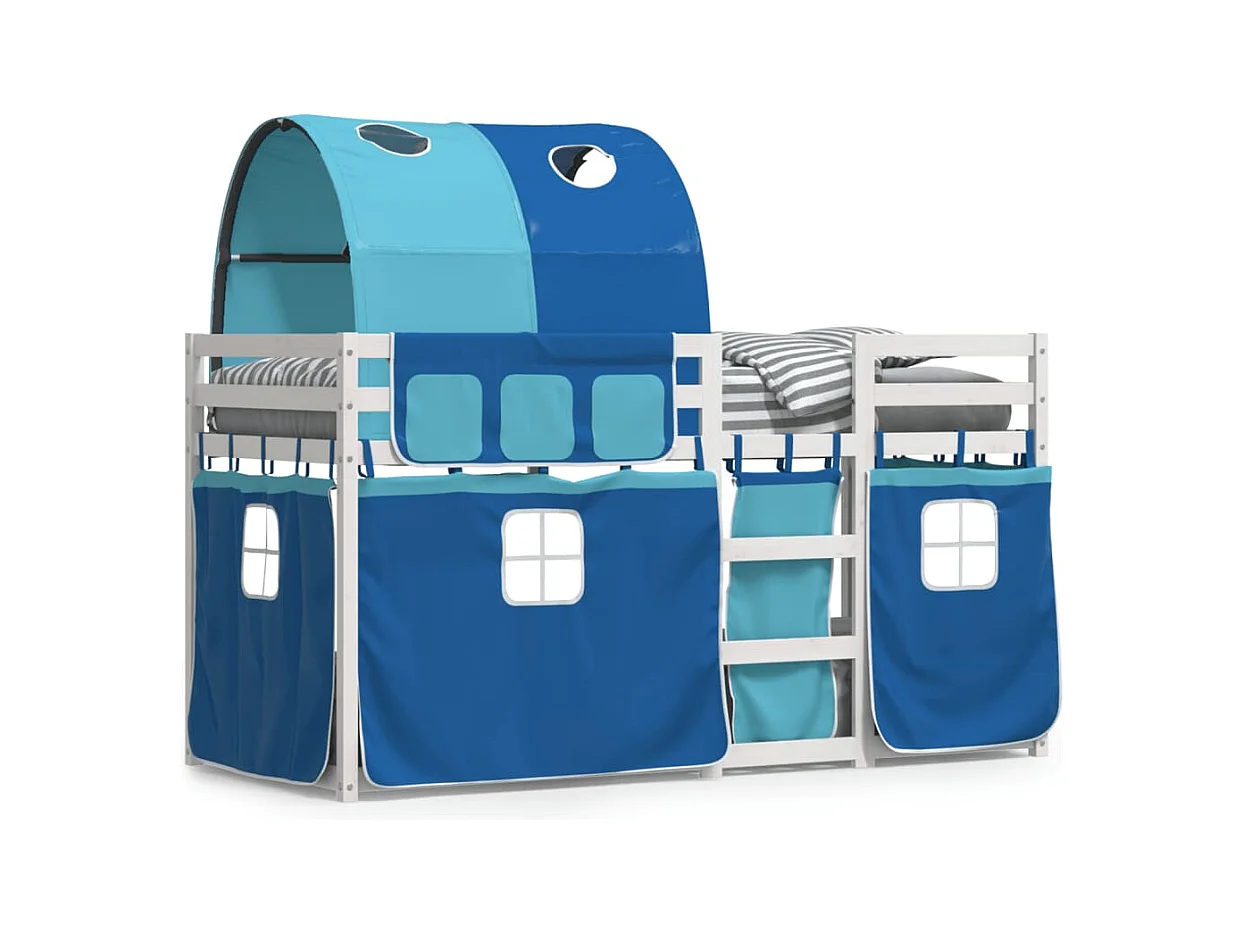 Lit superposé avec rideaux bleu 80x200 cm bois pin massif FR49126