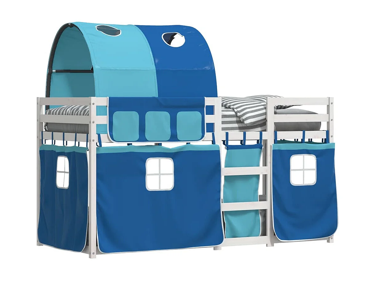 Lit superposé avec rideaux bleu 90x200 cm bois pin massif FR91225