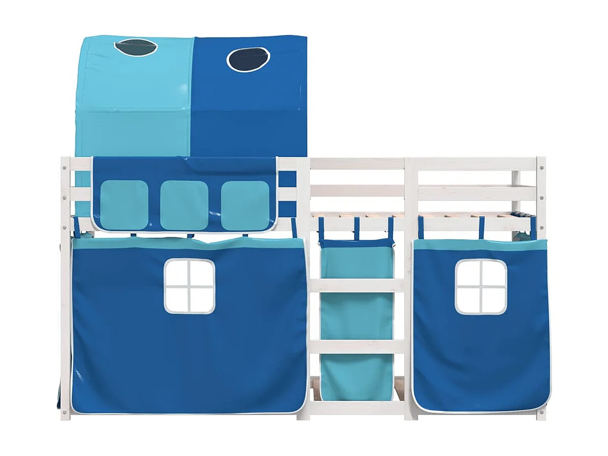 Lit superposé avec rideaux bleu 90x200 cm bois pin massif FR91225