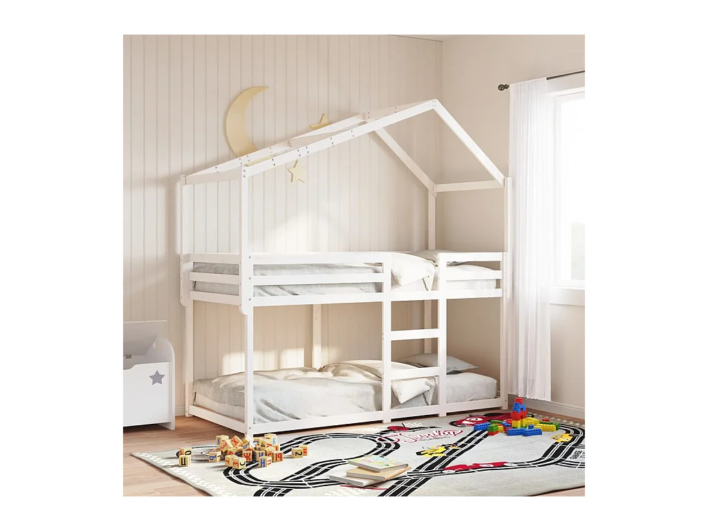 Lit superposé avec toit blanc 80x200 cm bois massif de pin FR95239
