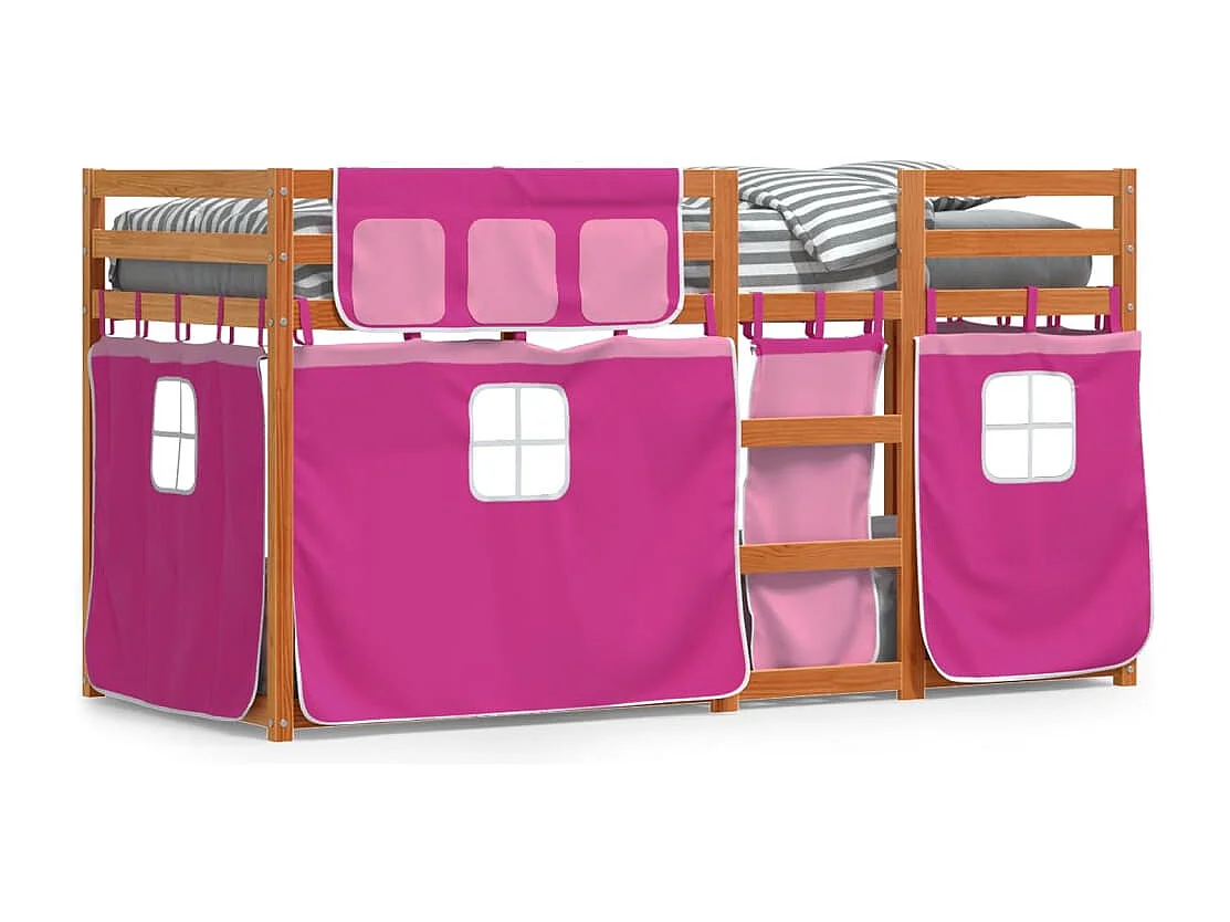 Beliche com cortinas 90x190 cm madeira de pinho maciça rosa PT603056