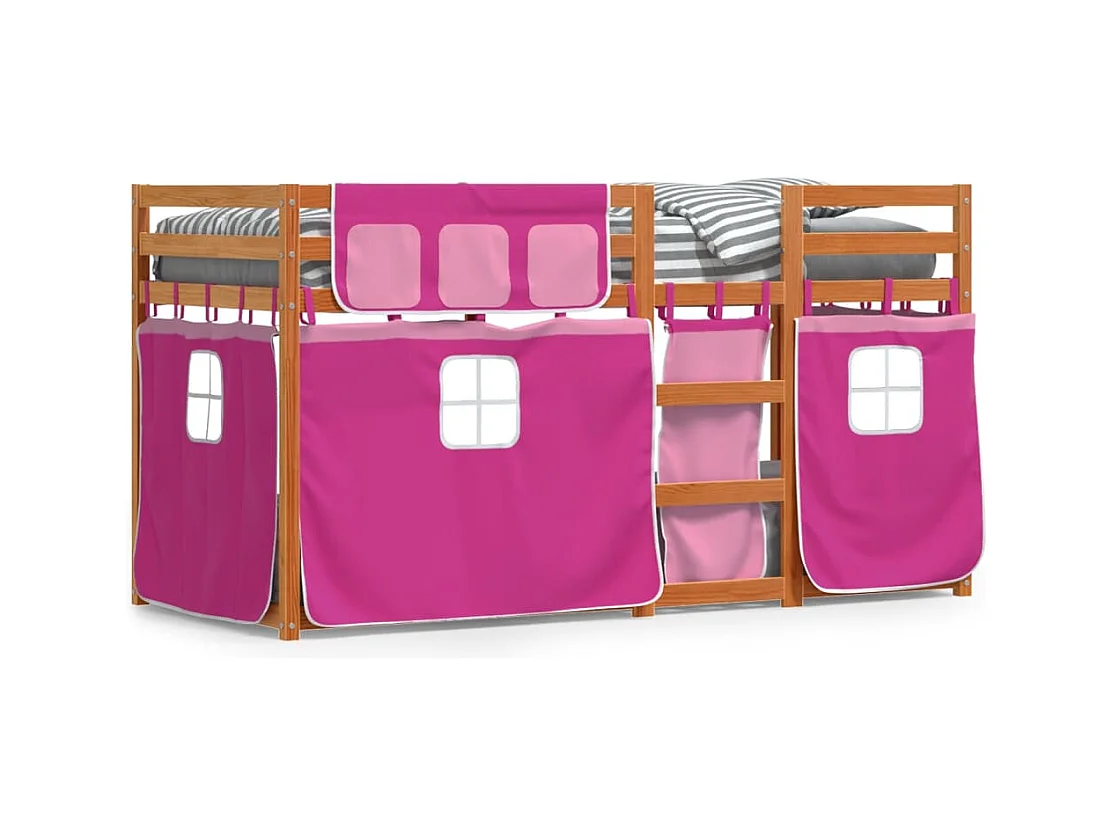 Lit superposé avec rideaux rose 90x190 cm bois pin massif FR67913