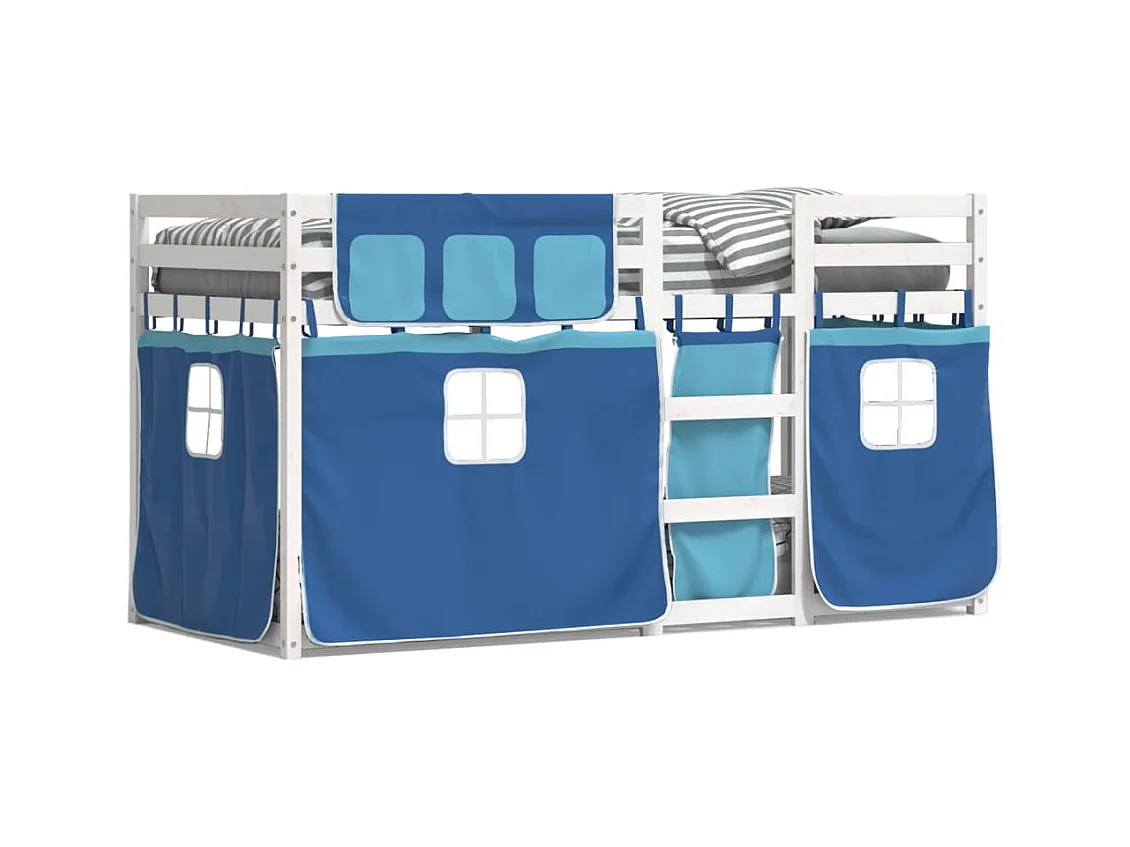 Lit superposé avec rideaux bleu 80x200 cm bois pin massif FR58254
