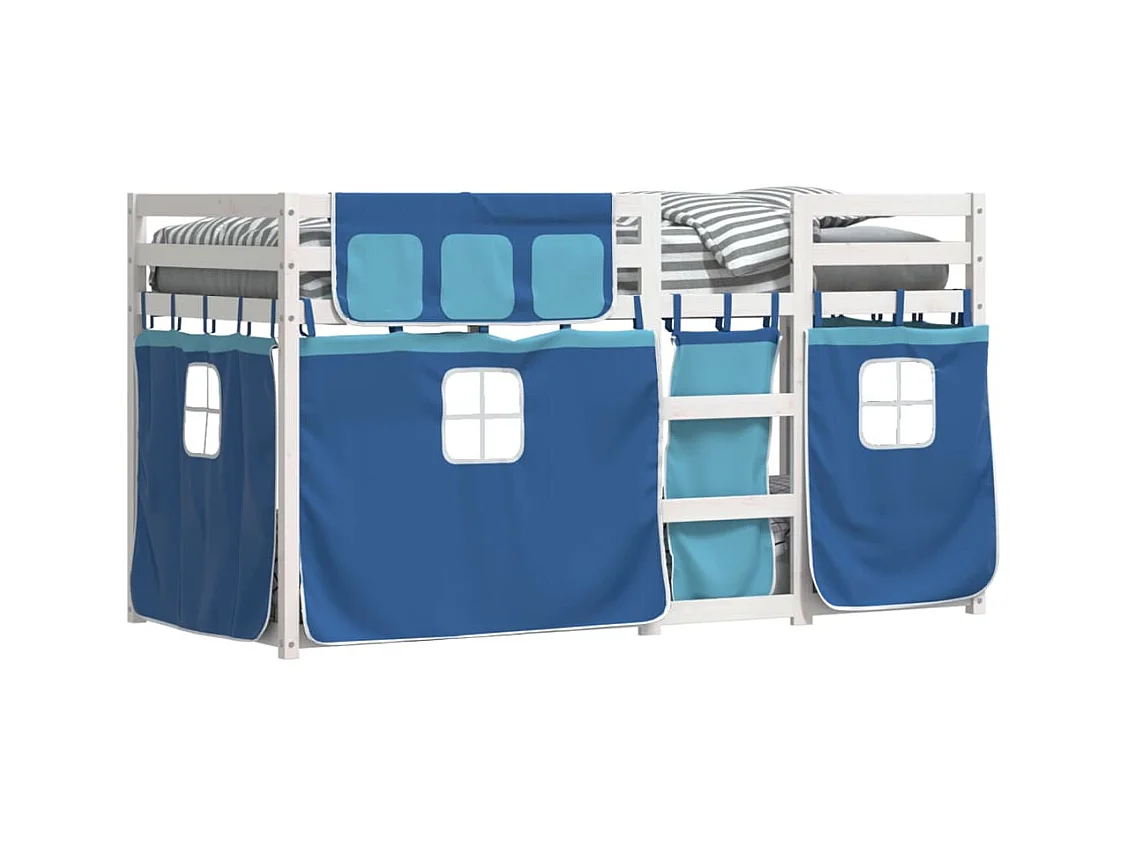 Lit superposé avec rideaux bleu 80x200 cm bois pin massif FR58254