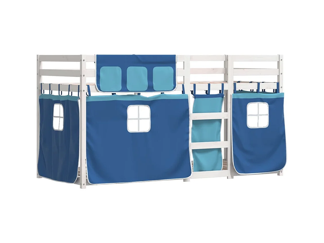 Lit superposé avec rideaux bleu 80x200 cm bois pin massif FR58254