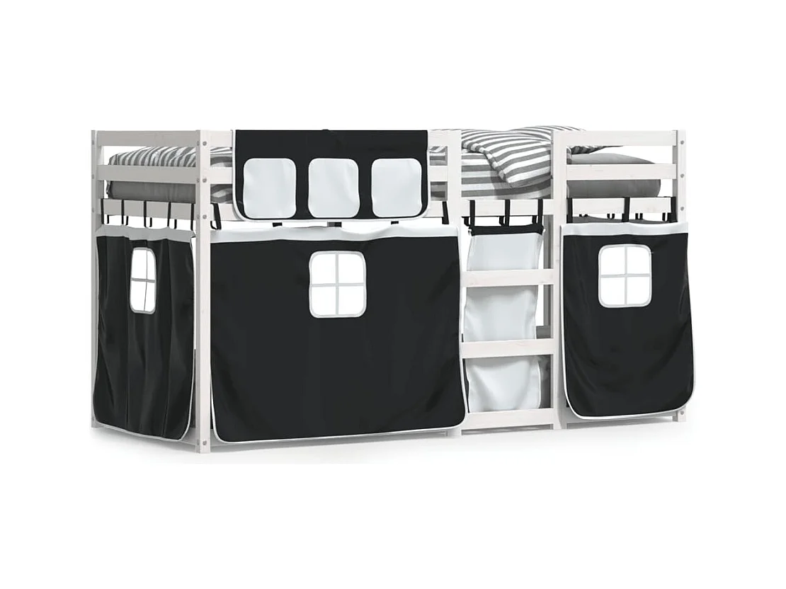 Lit superposé avec rideaux blanc/noir 90x190 cm bois pin massif FR50605