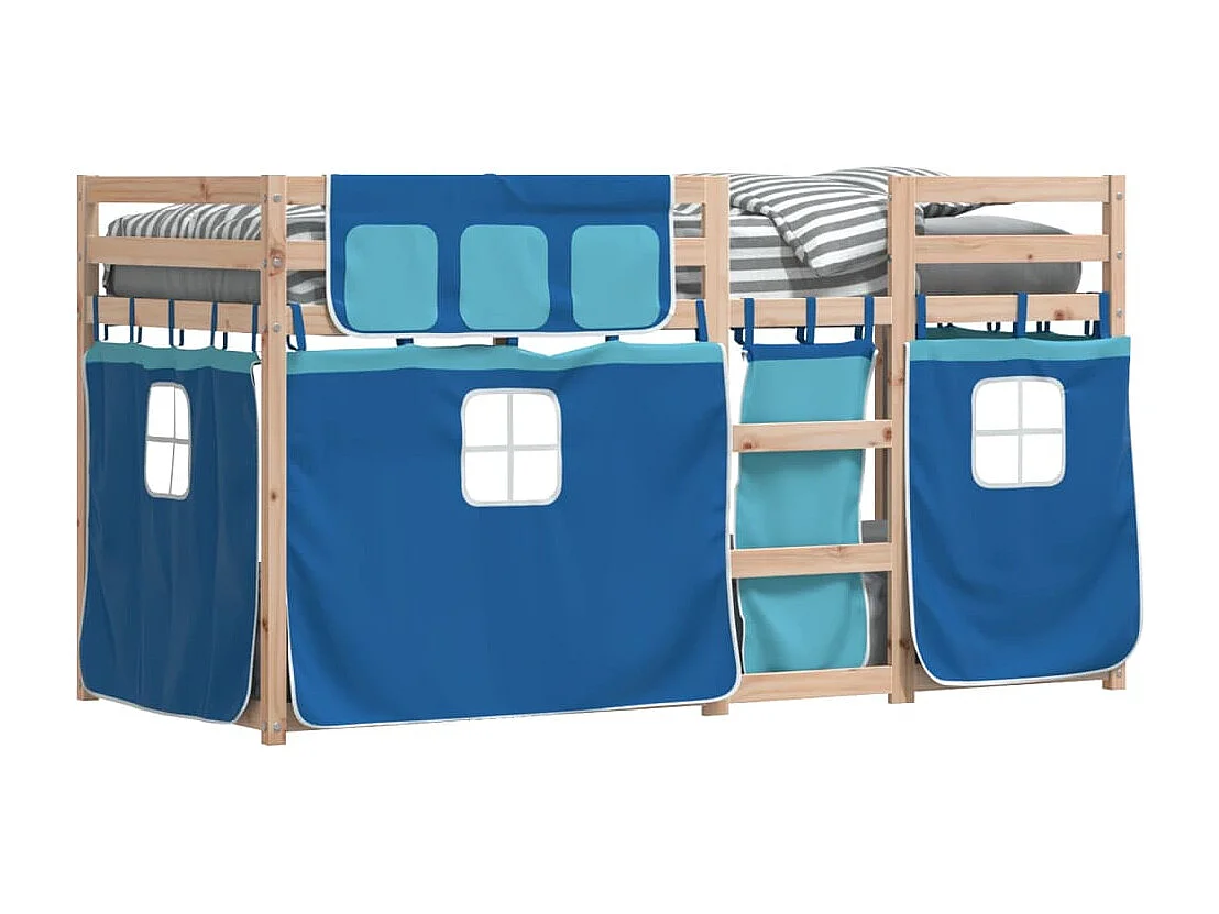 Lit superposé avec rideaux bleu 75x190 cm bois pin massif FR55296