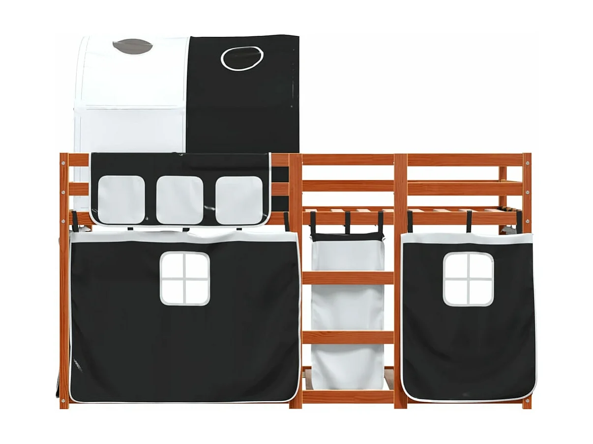 Lit superposé avec rideaux blanc/noir 80x200 cm bois pin massif FR81443