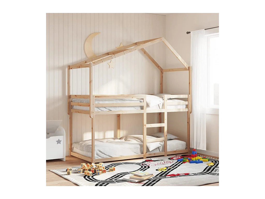 Lit superposé avec toit 90x190 cm bois massif de pin FR95356