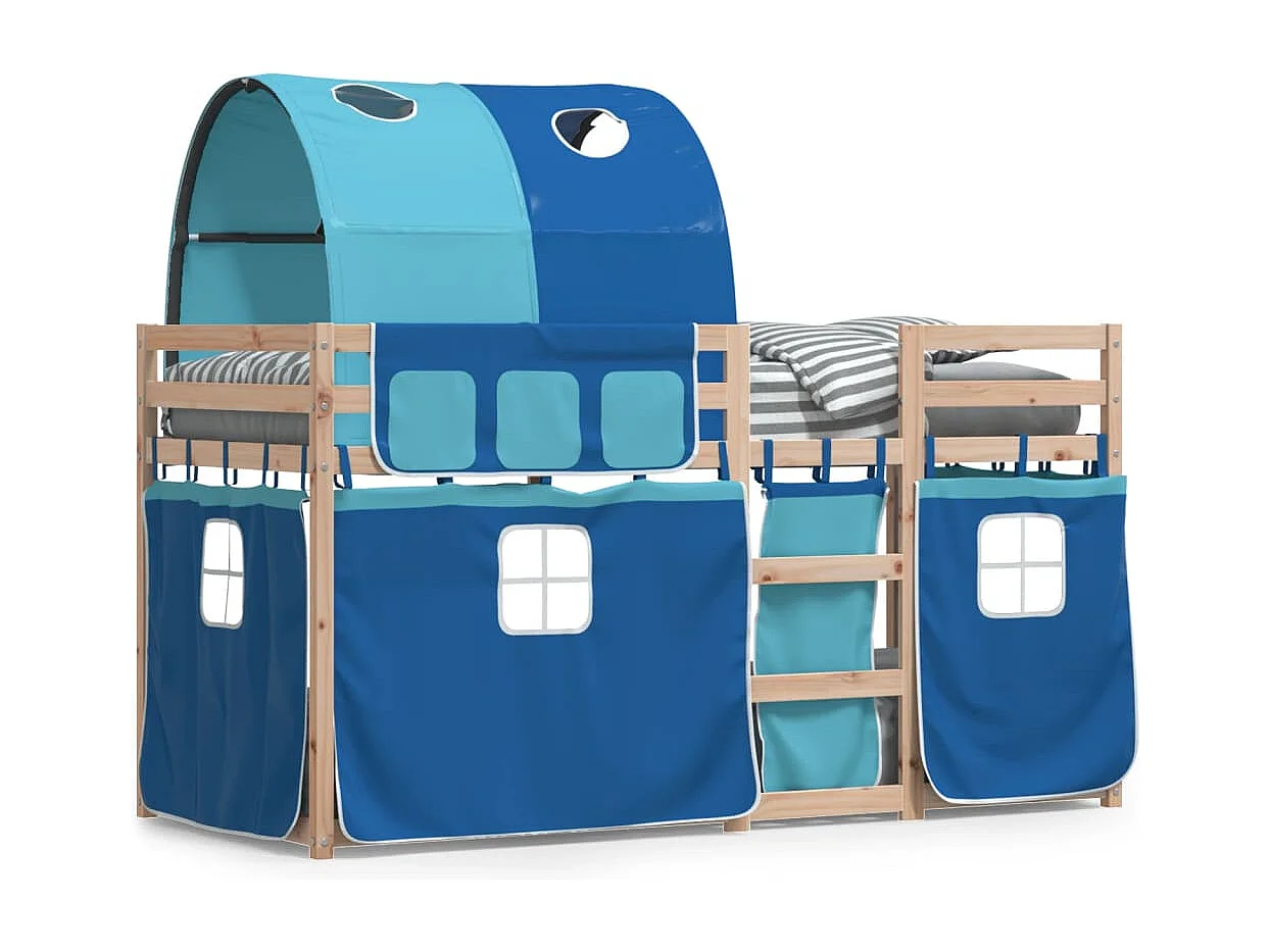 Lit superposé avec rideaux bleu 90x190 cm bois pin massif FR31874
