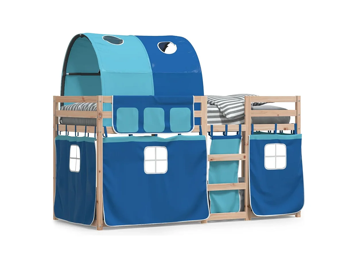 Lit superposé avec rideaux bleu 90x190 cm bois pin massif FR31874