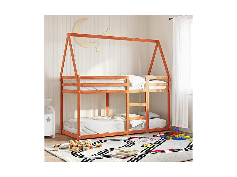 Lit superposé avec toit cire marron 80x200cm bois massif de pin FR20240