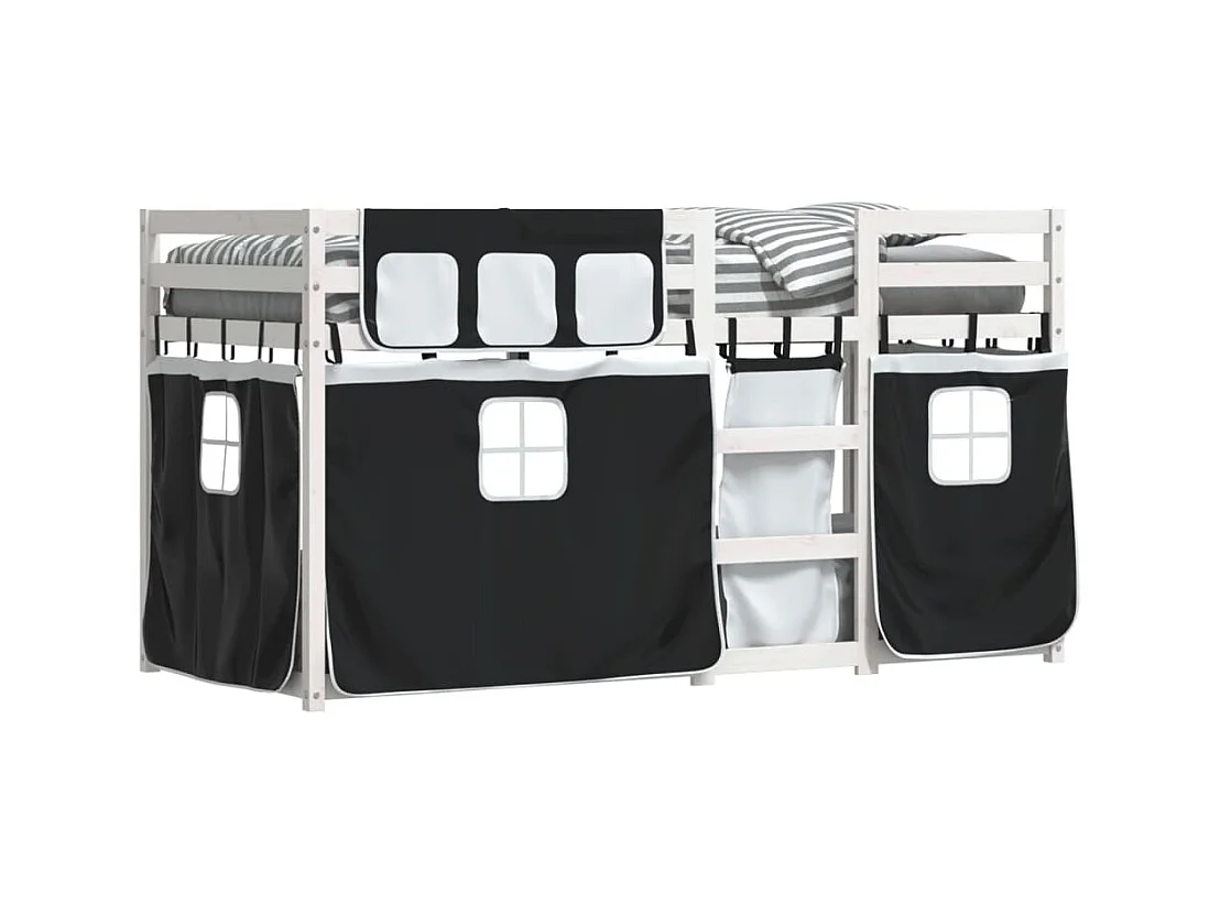 Lit superposé avec rideaux blanc/noir 80x200 cm bois pin massif FR42676