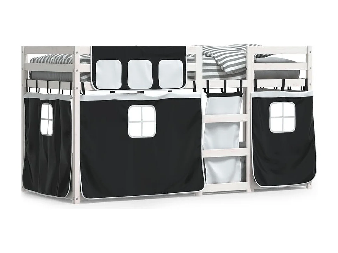 Beliche com cortinas 80x200 cm pinho maciço branco e preto PT697220