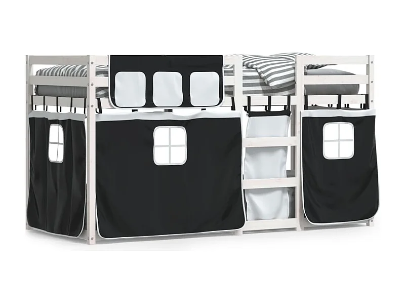 Lit superposé avec rideaux blanc/noir 80x200 cm bois pin massif FR42676