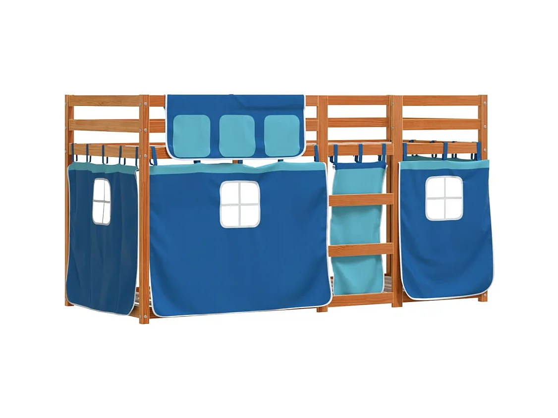 Lit superposé avec rideaux bleu 90x190 cm bois pin massif FR61067