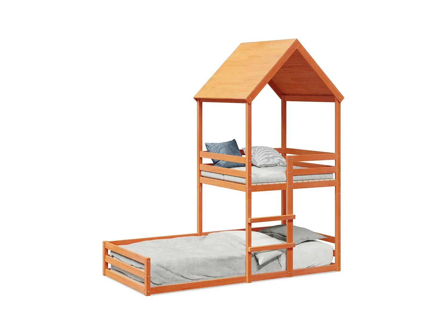 Lit superposé avec toit cire marron 90x190cm bois massif de pin FR89299