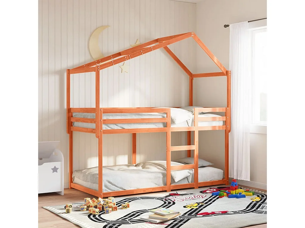 Lit superposé avec toit cire marron 90x190cm bois massif de pin FR84245