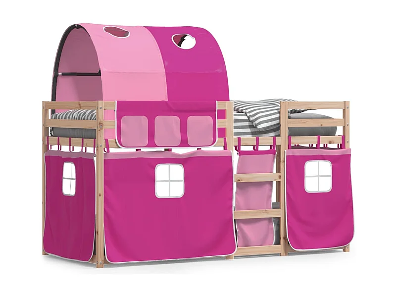 Stapelbed met gordijnen 90x200 cm grenenhout roze BE647438