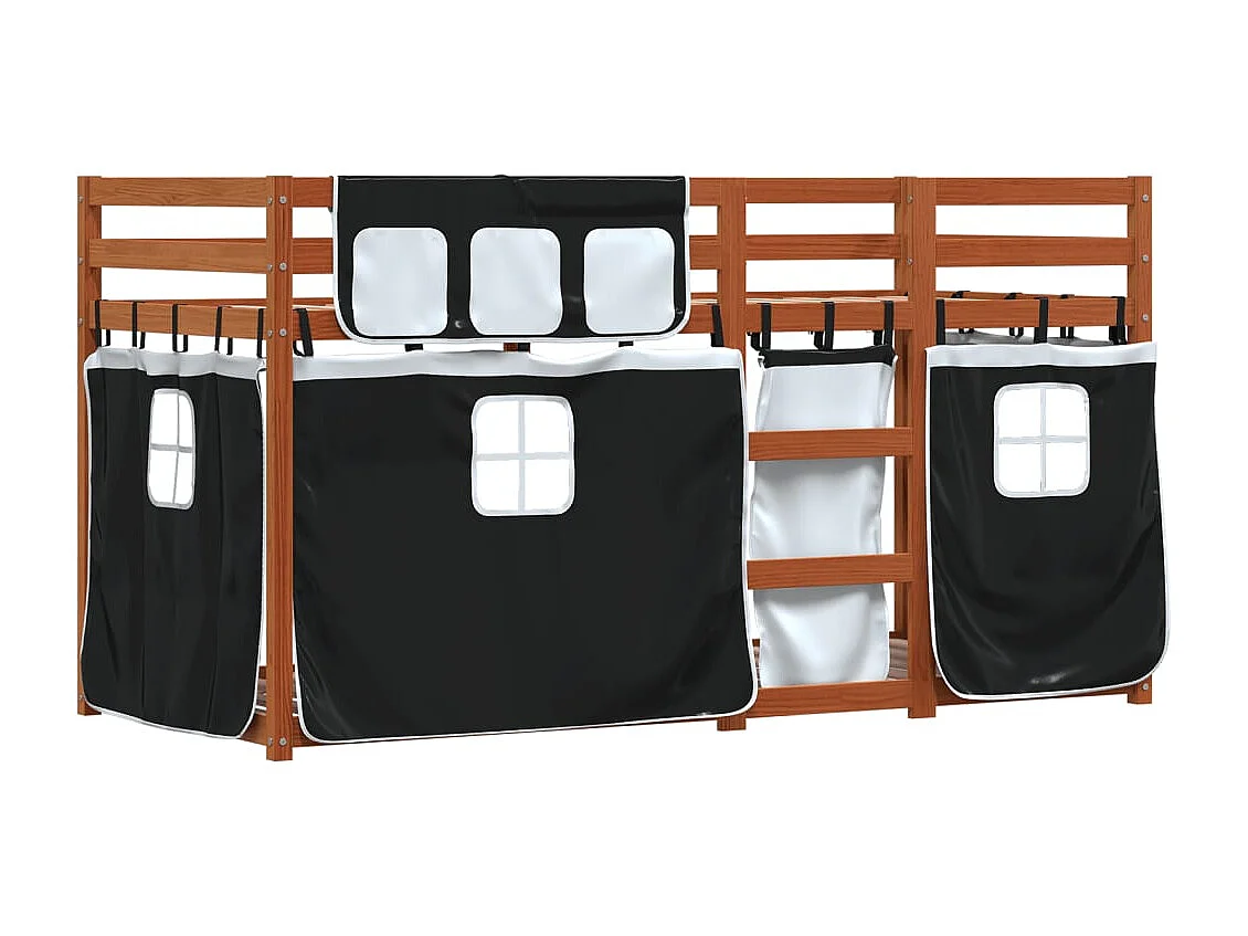 Lit superposé avec rideaux blanc/noir 90x200 cm bois pin massif FR42542