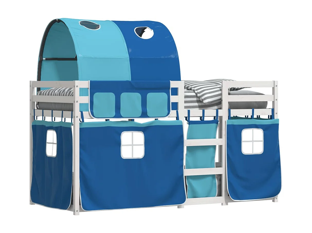 Lit superposé avec rideaux bleu 90x190 cm bois pin massif FR55631