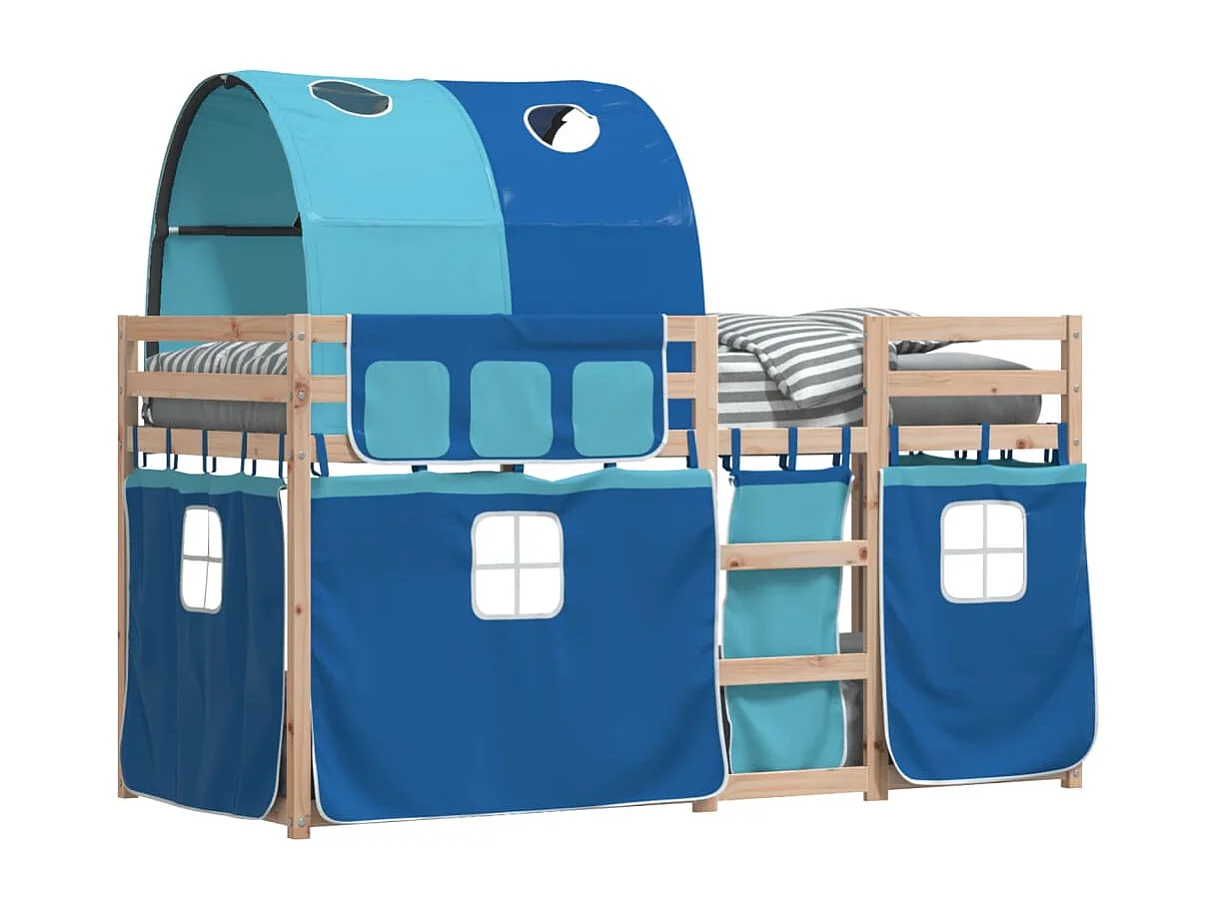 Lit superposé avec rideaux bleu 80x200 cm bois pin massif FR71653