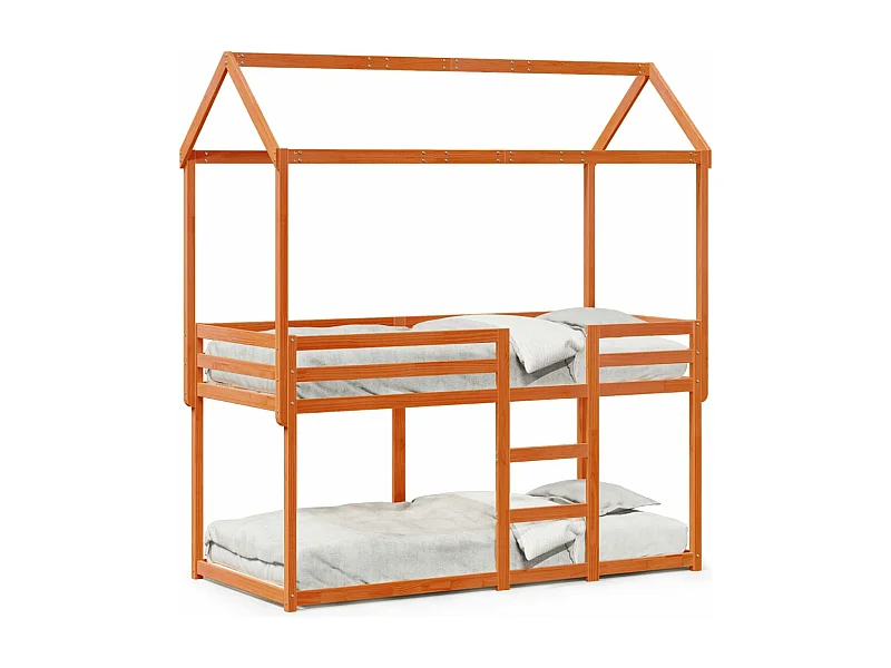 Lit superposé avec toit cire marron 90x200cm bois de pin massif FR23475