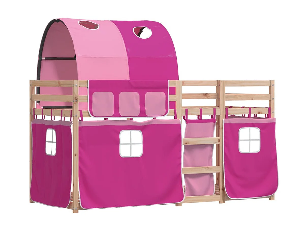 Lit superposé avec rideaux rose 90x190 cm bois pin massif FR77465