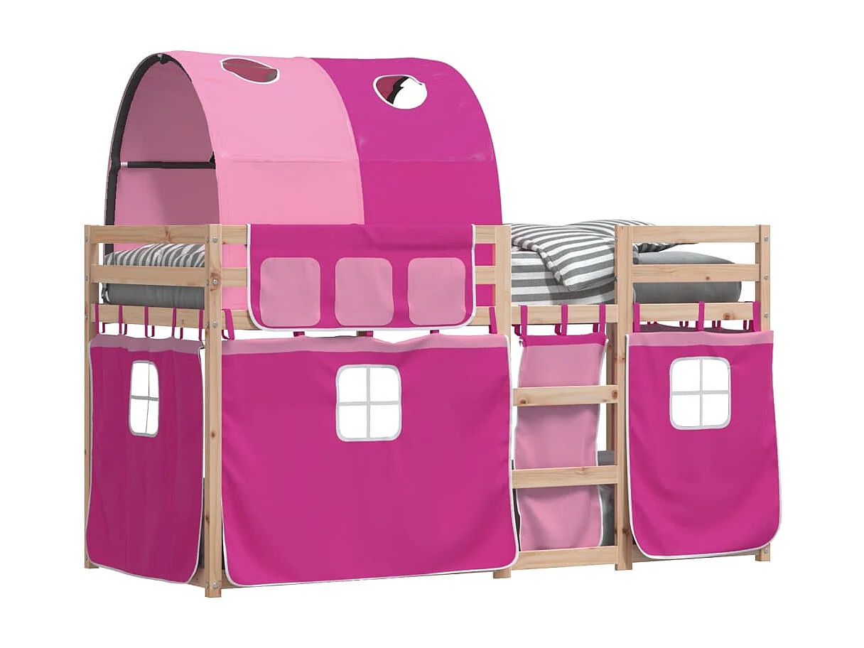 Stapelbed met gordijnen 75x190 cm grenenhout roze BE902408