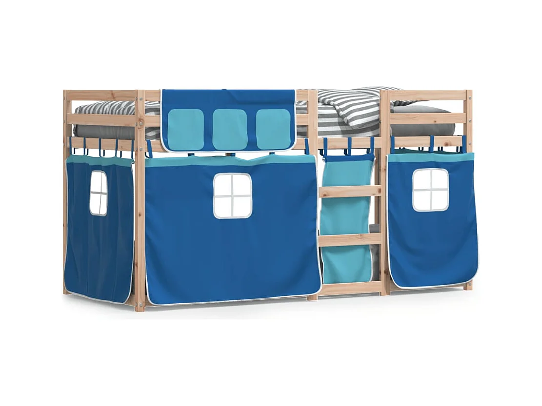 Lit superposé avec rideaux bleu 80x200 cm bois pin massif FR43238