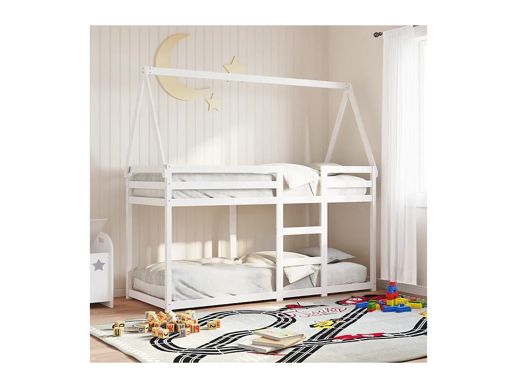 Lit superposé avec toit blanc 90x190 cm bois massif de pin FR42065