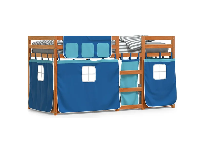 Stapelbed met gordijnen 75x190 cm massief grenenhout blauw BE625292