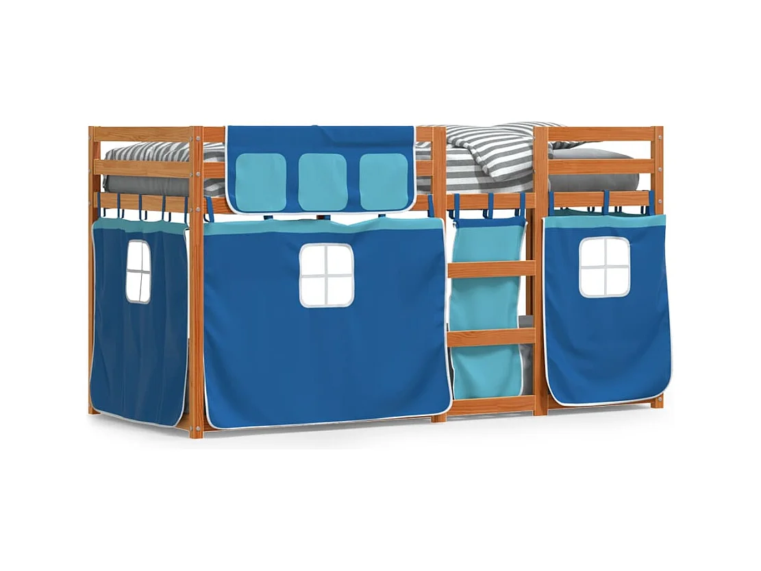 Lit superposé avec rideaux bleu 75x190 cm bois pin massif FR23873