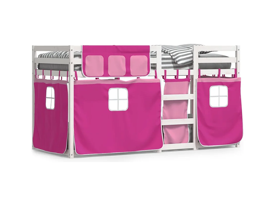 Lit superposé avec rideaux rose 90x200 cm bois pin massif FR51800