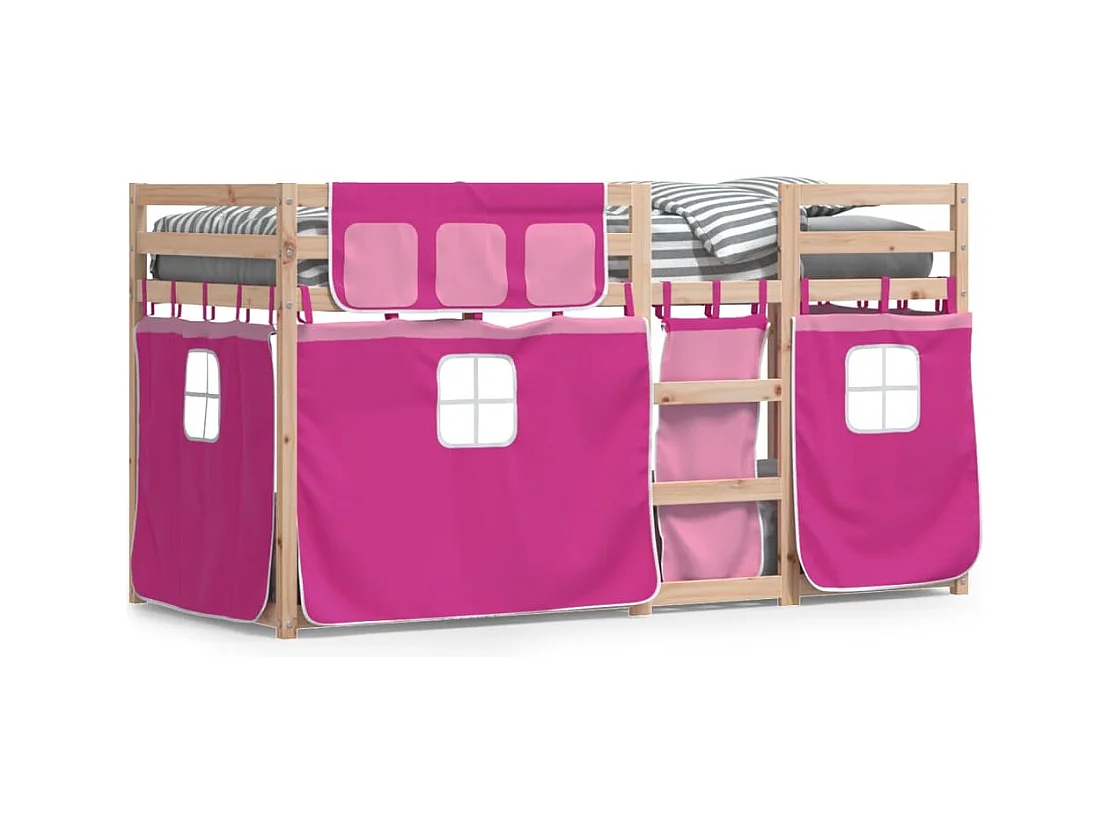 Lit superposé avec rideaux rose 90x190 cm bois pin massif FR66006