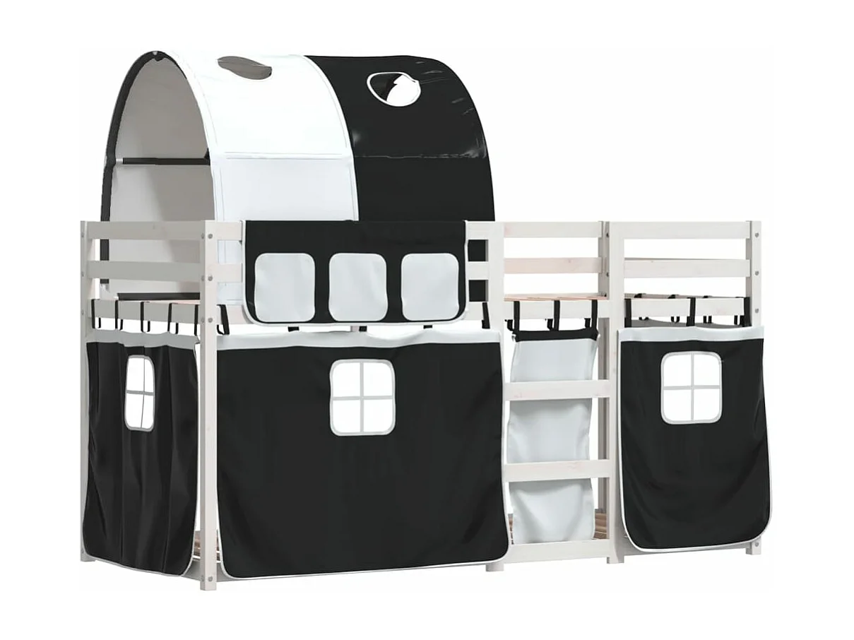 Stapelbed met gordijnen 75x190 cm grenenhout wit en zwart BE916605