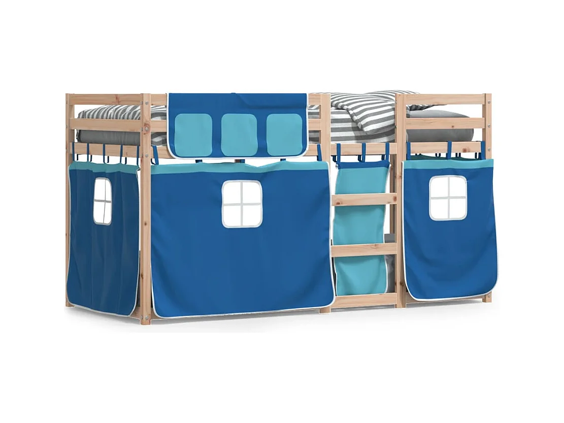Lit superposé avec rideaux bleu 90x190 cm bois pin massif FR10819