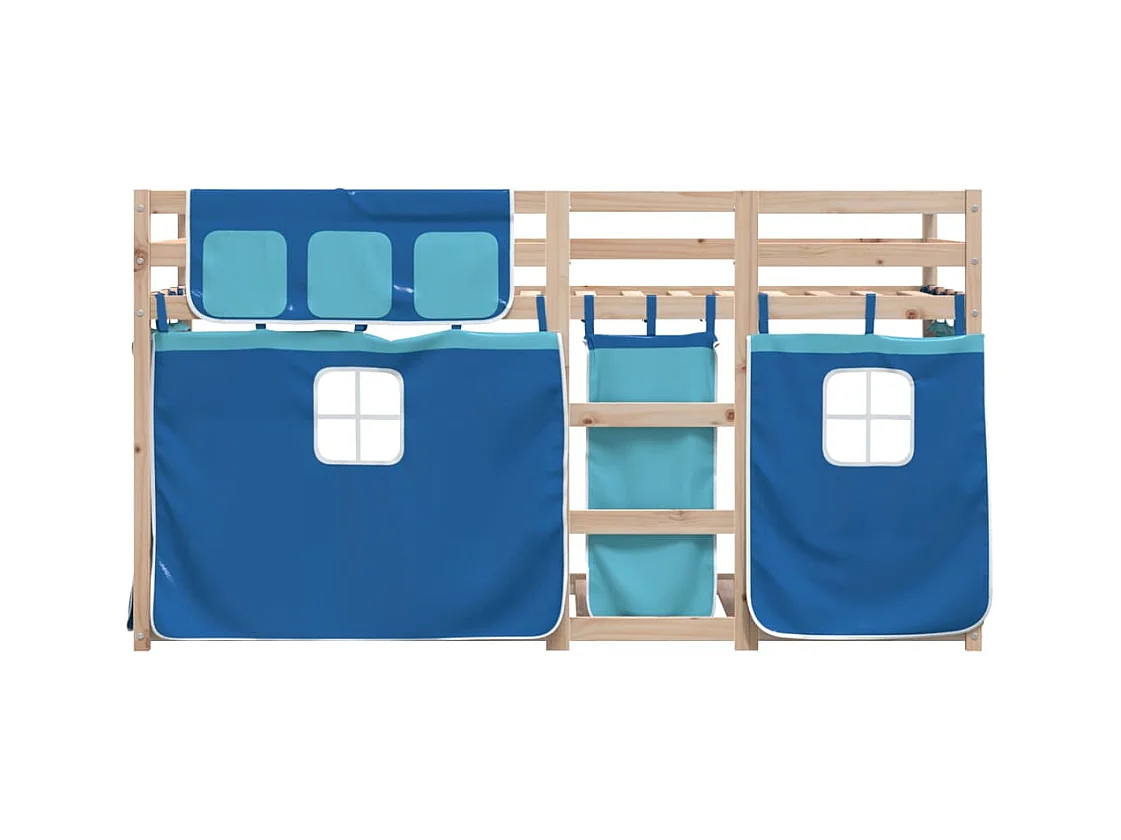 Lit superposé avec rideaux bleu 90x190 cm bois pin massif FR10819