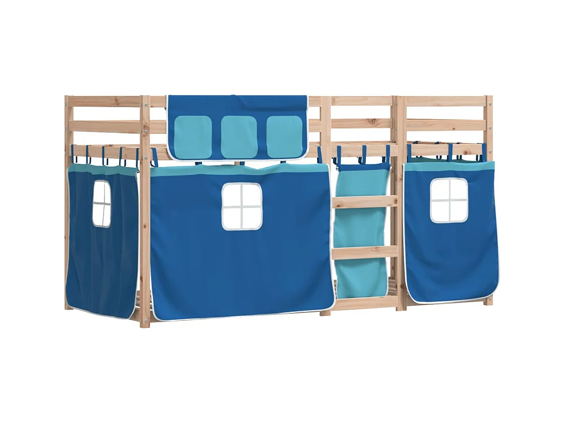 Lit superposé avec rideaux bleu 90x190 cm bois pin massif FR10819