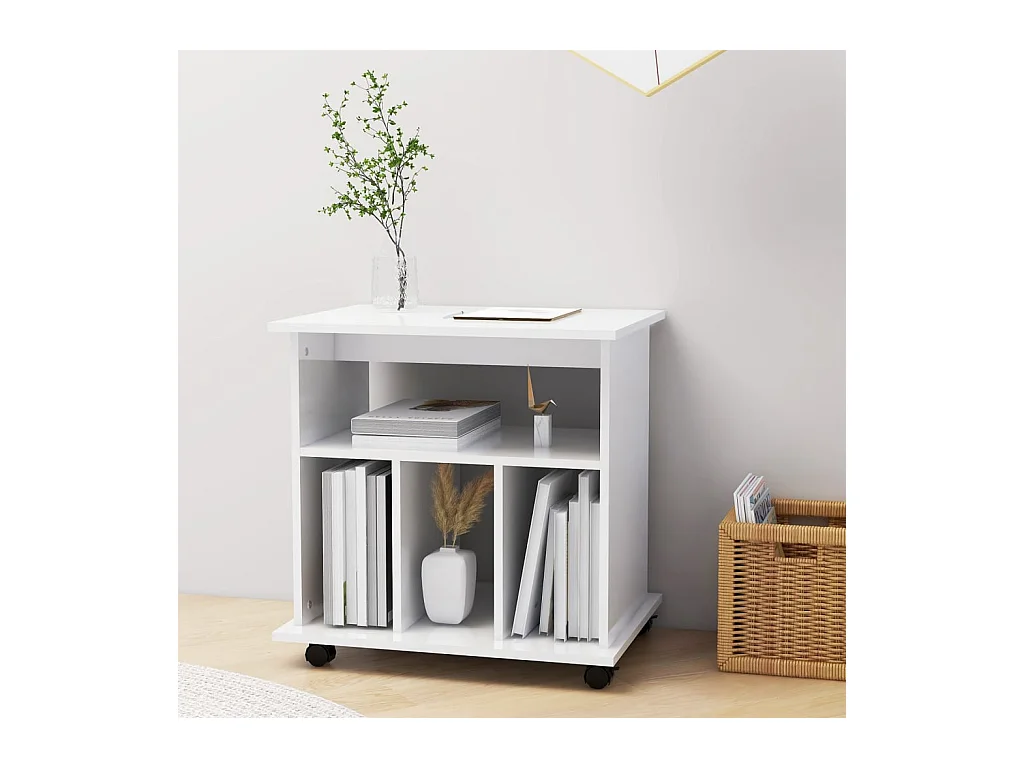 Armoire à roulettes Blanc brillant 60x45x60cm Bois d’ingénierie FR20685